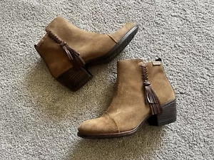 Pikolinos Baqueira Size 38 Tan Leather Ankle Boots Tassel Western Side Zip Heel - Picture 1 of 6