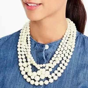 J. CREW Multi 5 Strands Classic Faux Pearl Hand Knotted Statement Necklace - Picture 1 of 10