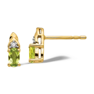 14K Solid Yellow Gold Peridot Diamond Dangle Stud Earrings - Picture 1 of 4