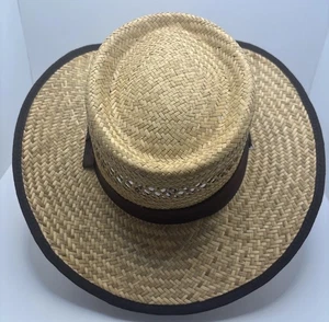 Vintage Ladies Straw Hat Panama Jack Style Sun Hat Brown Accents One Size - Picture 1 of 10