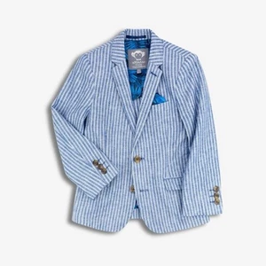 APPAMAN Boys Tailored Pinstripe Jacket-Size 12- Blue/Wht- - Picture 1 of 5