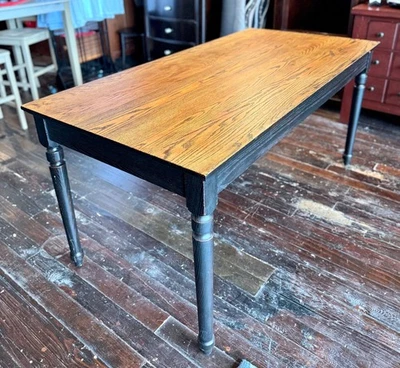 Restyled Pottery Barn Computer Writing Desk Two Tone Black Refinished Solid Wood - Image 1 of 4