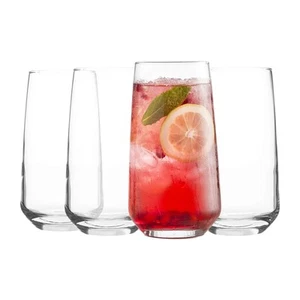 Set of 4 Hiball Glasses 38cl Clear Tall Glassware for Water Juice Cocktail Drink - Picture 1 of 8
