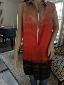 Moon & Sky Tunic Blouse Dress Ombre Tie Dye Pullover Plunging Neck Women's L NWT - Picture 1 of 12