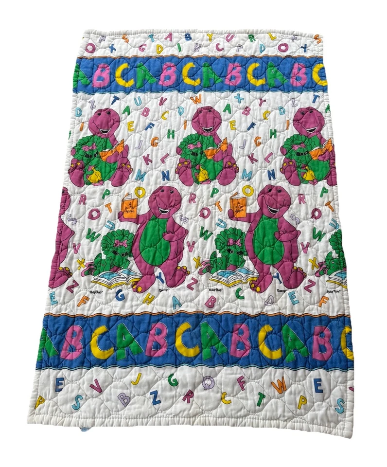 Vintage Barney ABC Blanket the Lyons Group 1993 USA Toddler Bed Crib Quilt READ - Image 1 of 4