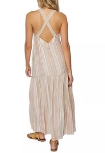 O'Neill Keller Maxi Dress Medium Striped Tiered Criss Cross Back Boho Beach - Picture 1 of 12