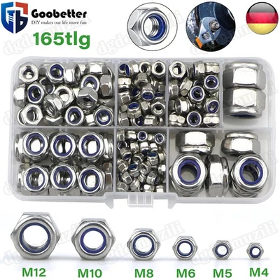 165tlg Sicherungsmutter Set M4-M12 Stopmuttern Selbstsichernde Muttern DIN 985 - Bild 1 von 4