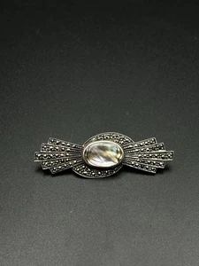 Art Deco Markasit & Abalone Sterling Brosche - Bild 1 von 4