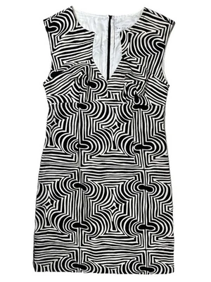 Vestido justo listrado Trina Turk feminino preto branco Charlotte zebra tamanho 6 coquetel - Imagem 1 de 4