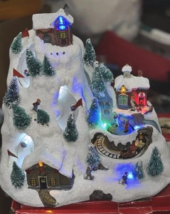 Animated Musical Christmas Lights and Music Ski Slope Scene Holiday Living - Picture 1 of 22