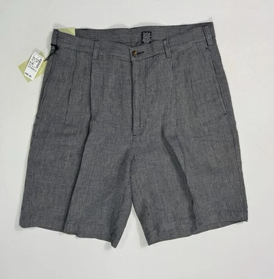 Pantalones Cortos Jos A Bank 100% Lino Para Hombre 34x9 Azul Marino Pata de Gallo Nuevos con Etiquetas Plisados Vacaciones Foto 1 de 4