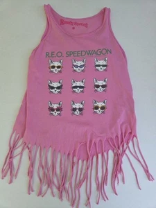 Rowdy Sprout REO Speedwagon Tee Shirt, Little Girls 8, Pink Fringe Frayed Tank - Picture 1 of 6