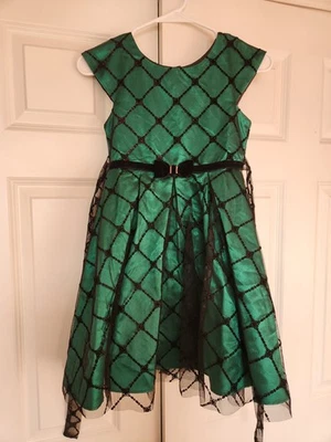 Jona Michelle 女孩 8 码黑色/绿色闪亮假日/圣诞节连衣裙 — 第 1/4 张图片