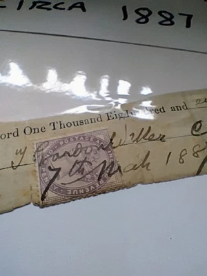 Rare 1887 Purple Penny Postage And Revenue Stamp J Gordon Waller Signed - Image 1 of 3