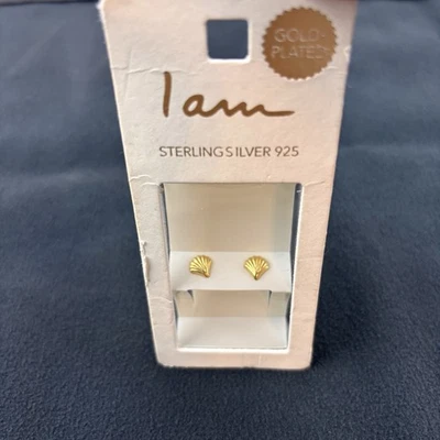 I AM Sterling SILVER 925 Gold-plated Sterling Silver Seashell Stud Earrings New - Image 1 of 3