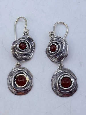 Pendientes de cornalina roja de plata esterlina Or Paz Israel cuelgan círculo giratorio nuevos con etiquetas QVC Foto 1 de 4