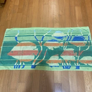 Vintage Green Blue Orange Terry Fish Towel Bath Towel Franco Reversible - Picture 1 of 9