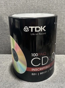TDK Audio Music CD-R 80min 700MB 52X Blank Recordable Discs 100 Pack ~NEW SEALED - Afbeelding 1 van 4