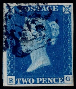 1840 2d Deep Blue Plate 1 RG 4m chiaro maltese x colore ricco VFU Cat. £ 1.200,00 - Foto 1 di 1