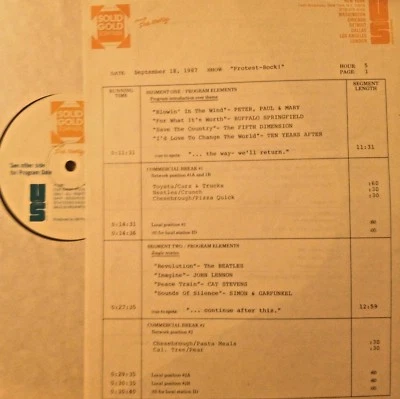 RADIO SHOW 9/18/87 PROTEST ROCK: BOB DYLAN; TEN YEARS AFTER; PETER, PAUL & MARY - Image 1 of 2