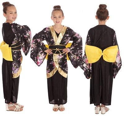 Geisha Japanese Chinese Kimono Girls Childrens Fancy Dress Costume Age 4 - 11 - Image 1 of 4