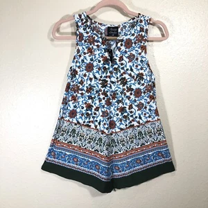 Knapp Studio Sleeveless Key Hole Top Gold Accent Floral Print Stretch Womens M - Picture 1 of 9