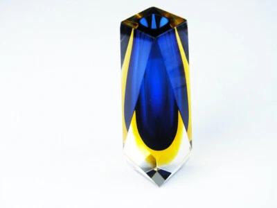 Mandruzzato Block Glas Vase Blue Yellow Sommerso Art Glass,Italy Murano 60s - Bild 1 von 4