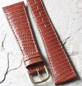 Warmbraun Tourneau Made in France 20 mm Original Eidechse Vintage Uhrenarmband Neu aus altem Lagerbestand - Bild 1 von 3