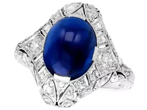 Antique 5.21 Ct Sapphire and 0.45 Ct Diamond Platinum Dress Ring Circa 1930 - Picture 1 of 9