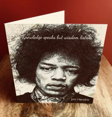 THE ART OF THE NORTH Jimi Hendrix Greeting Birthday Card. Pen Drawing Over Map Blank Inside.