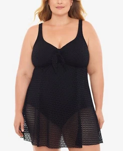 Swim Solutions ESF15199 Plus Size Knot-Front Tummy-Control Swimdress, Black, 22W - Picture 1 of 2