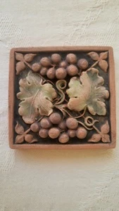 Ellison Coral Pottery Tile with Leaves, Grapes, Vines - Picture 1 of 3