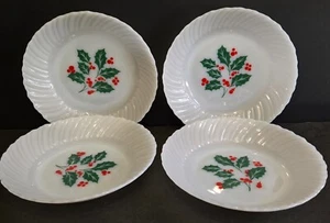 Termocrisa 7,5" Milchglas Weihnachten Stechpalme Beere Suppe Schüsseln 4er Set Vintage - Bild 1 von 9