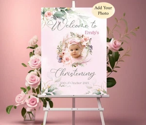 Personalised own photo christening  Welcome sign, A3 poster, banner, backdrop - Picture 1 of 3