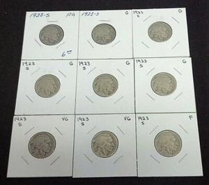 DEALER LOT (9) 1923-S BUFFALO NICKELS AG-F. REDUCED 12/9/24 (9311) - Picture 1 of 2