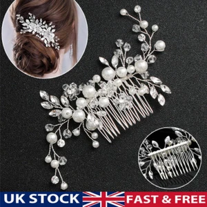 Flower Wedding Hair Pins Comb Bridal Clips Crystal Pearl Bridesmaid Accessories - Picture 1 of 14