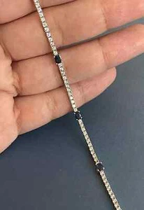 9Ct Oval Lab-Created Blue Sapphire Diamond Tennis Bracelet 14K White Gold Plated - Picture 1 of 6