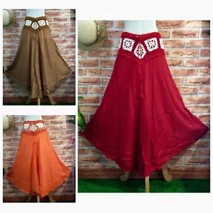 Women Casual Summer Beach Maxi Flared Relax Long Skirt Crochet Waist Solid Rayon - Bild 1 von 8