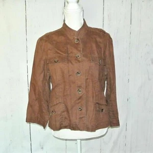 Sigrid Olsen Brown 100% linen Jacket Pockets L front poskets - Picture 1 of 7