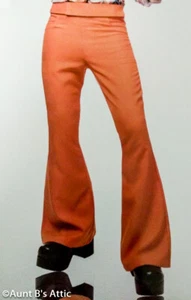 70's Style Men's Flare Bottom Orange Poly Costume Disco Pants - Picture 1 of 3