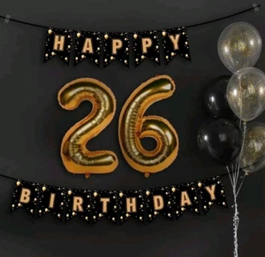 Happy 26./62. Geburtstag Gold Luftballon Wirbel Luftschlangen Deko Set - Bild 1 von 4