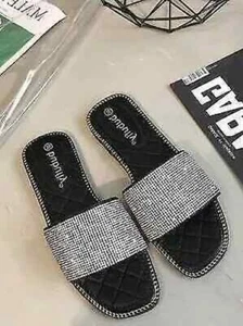 Sandalias Zapatillas Mujer Zuecos Negro Suela Purpurina Plata Mar Cómodo 1185 - Imagen 1 de 3