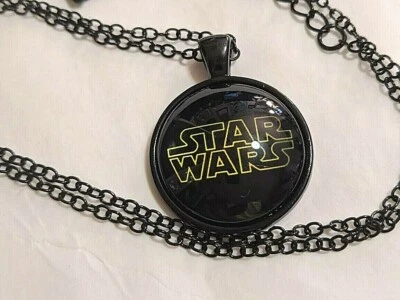 Star Wars LOGO Classic Pendant necklace Black 24 " adjustable chain VADER YODA - Image 1 of 4