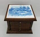 Vintage Set Of 8 Coasters Wooden Wood Decorative Set Box Cork Blue Barn Tile