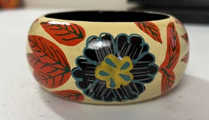 Vintage Wooden Bracelet 1.5" Wide Tribal Oriental Bangle 2.5" Diameter BOHO - Picture 1 of 15