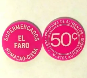 50c SUPERMERCAD EL FARO Scheda Coupon CEIBA HUMACAO FRANCO BOLLO ALIMENTARE Gettone PUERTO RICO - Foto 1 di 6