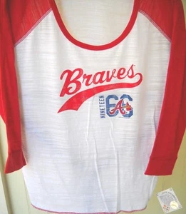 ATLANTA BRAVES LADIES LARGE ( L ) RED TRIM SCOOP-NECK THREE-QUARTER SLEEVE SHIRT - Picture 1 of 2