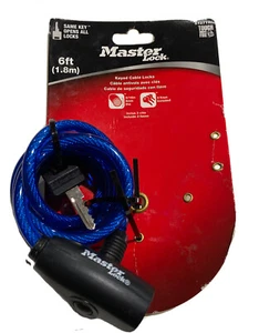 Master Lock blue Coiled Cable Lock 6 Ft Security Bicycles Grills Mowers - Picture 1 of 3