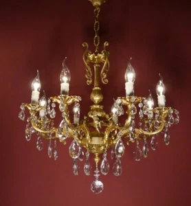 CHANDELIER FINE GOLD BRONZE CYSTAL CHERUBS 8 LIGHT HOME DECOR Ø 24" LIGHTINGS - Picture 1 of 9