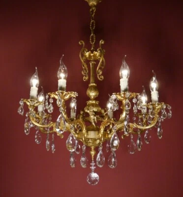 CHANDELIER BRASS FINE GOLD BRONZE CYSTAL CHERUBS 8 LIGHT HOME Ø 24" LIGHTINGS - Image 1 of 4